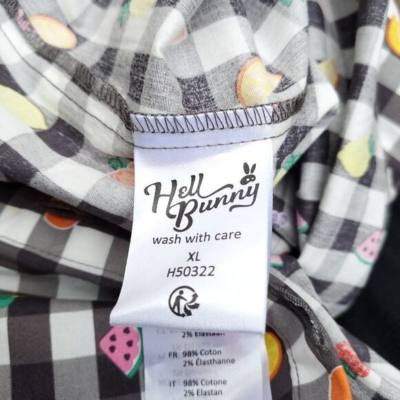 Hell Bunny Fruitylou Pinafore Skirt 50s Black White Gingham Fruit Sz XL - Picture 15 of 16